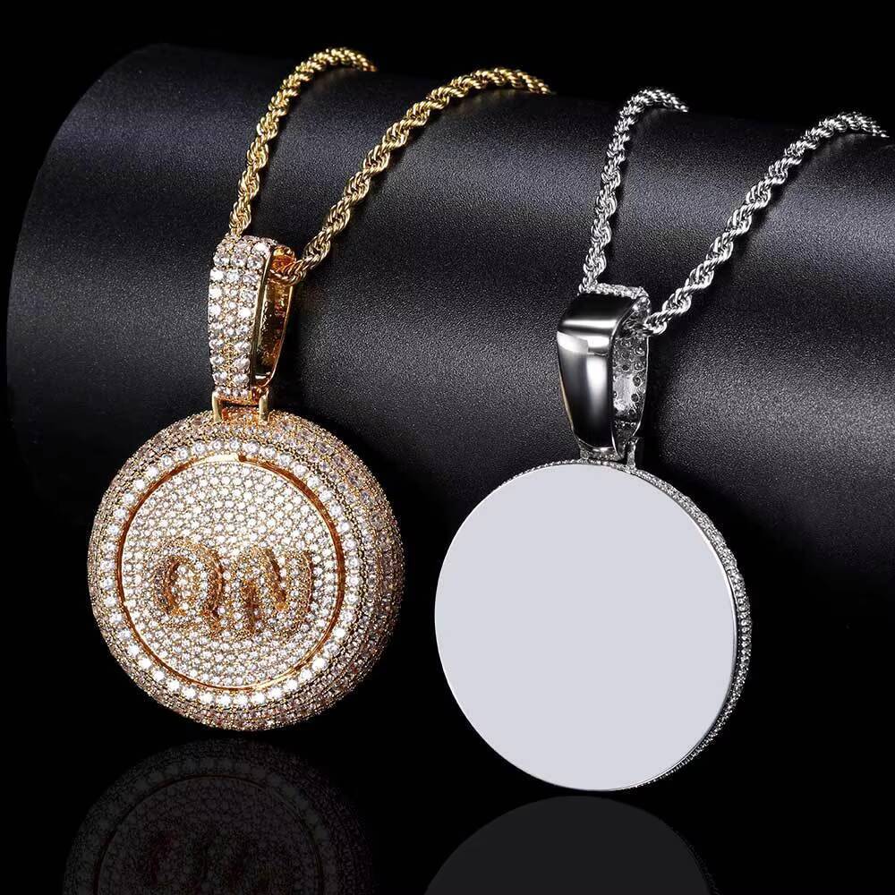Euro-US Hip-Hop Jewelry Round Rotatable Letter Spliced Pendant Micro-Pav Zircon Hiphop Mens Necklace Customize