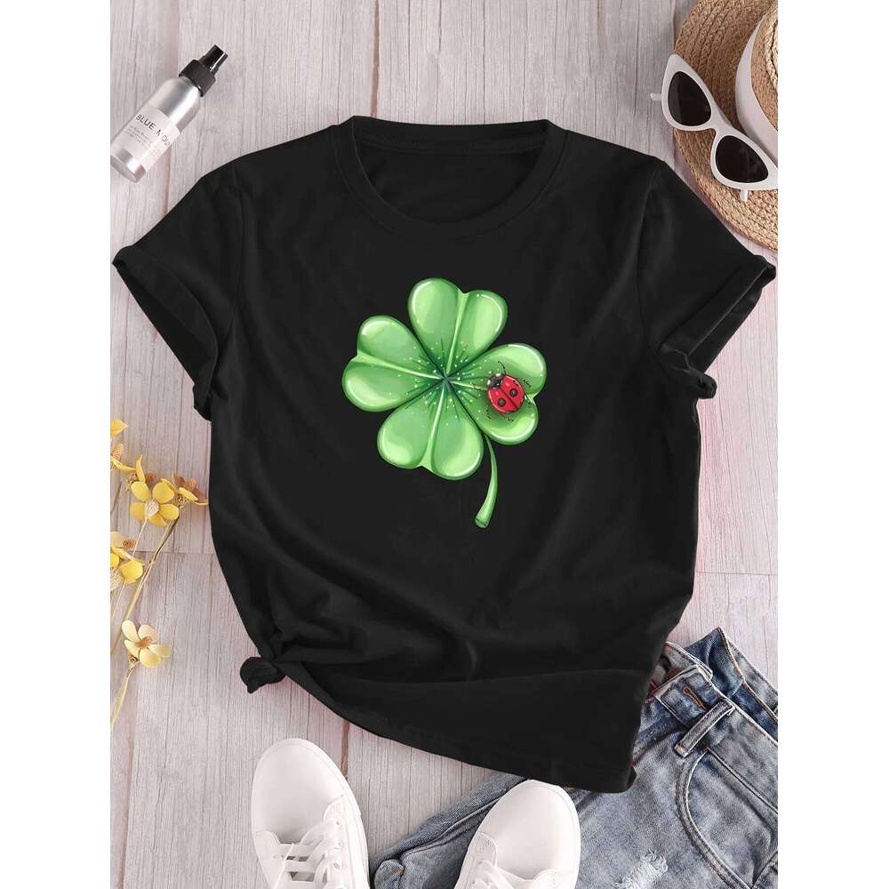 Ladybug Shamrock Print Women's T-Shirt Crew Neck Short Sleeve Top Fashion graphic t shirts Personality Summer aesthetic XJ260306