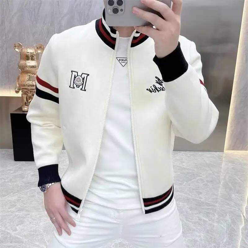 Autumn winter men's standing collar jacket embroidery Coat all-match coat light luxury Long Sleeve Hoodie Jacket