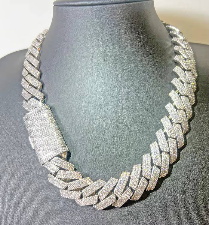 Heavy Silver Weigh 925 Silver Cuban Link Chain with 3rows4rows VVS Moissanite Diamond Necklace/bracelet for Hiphop Life