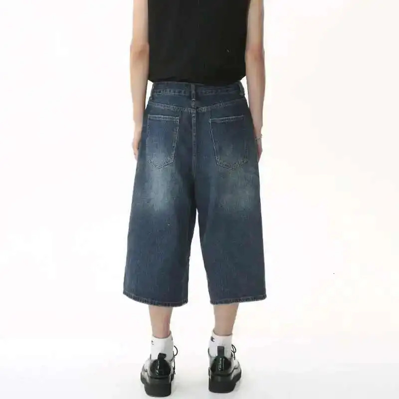 IEFB Korean Style Vintage Mens Jeans Summer Loose Male Wide Leg Knee Length Shorts Washed Fashion Short Denim Pants 9A8825 260306