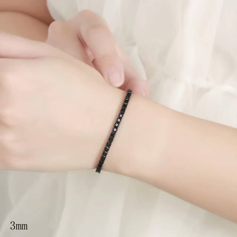 3mm 4mm Black Moissanite Tennis Bracelet Full Diamond GRA 925 Sterling Silver Plated Gun Black Hiphop Bracelets for Women Man