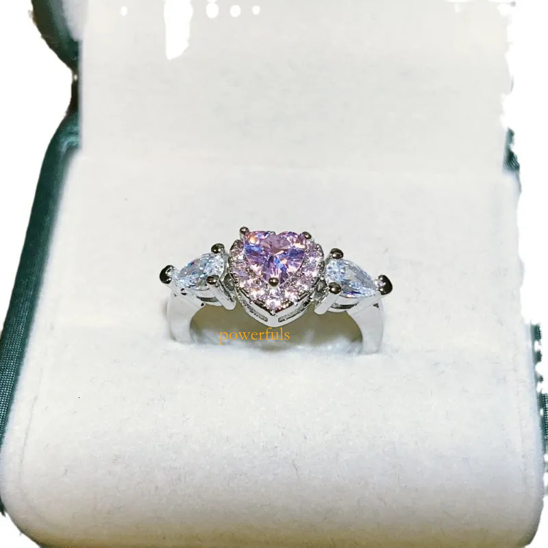 Fashion Hot Love Heart Designer Rings for Women S925 Silver Sweet Girls Lovely Hearts CZ Zircon Pink Crystal Luxury Band Ring Jewelry Valentines Day B