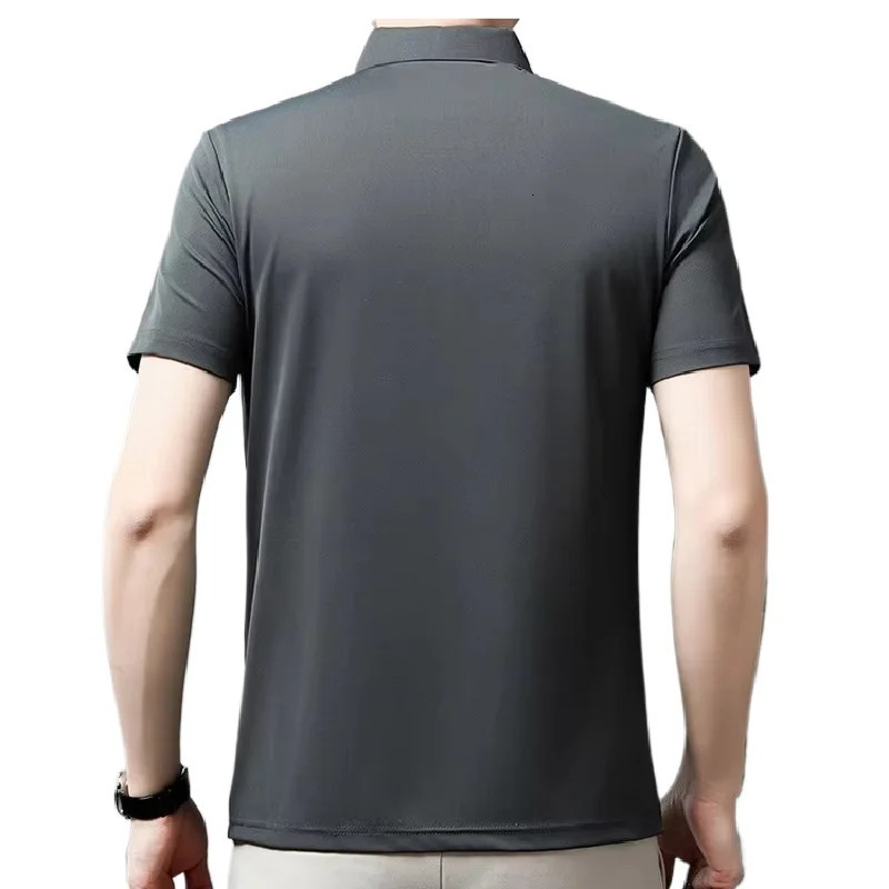 Summer Ice Silk Cotton Embroidered Polo Shirt Elastic T-shirt Korean Fashion Short Sleeve Business Casual Mens Wear M-4XL 260304