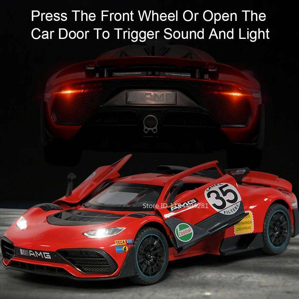 1:24 ONE VISION GT Cars Model Toy Diecast Alloy Sports Car Doors Opened with Sound Light Pull Back Vehices for Boy Holiday Gifts Z260307