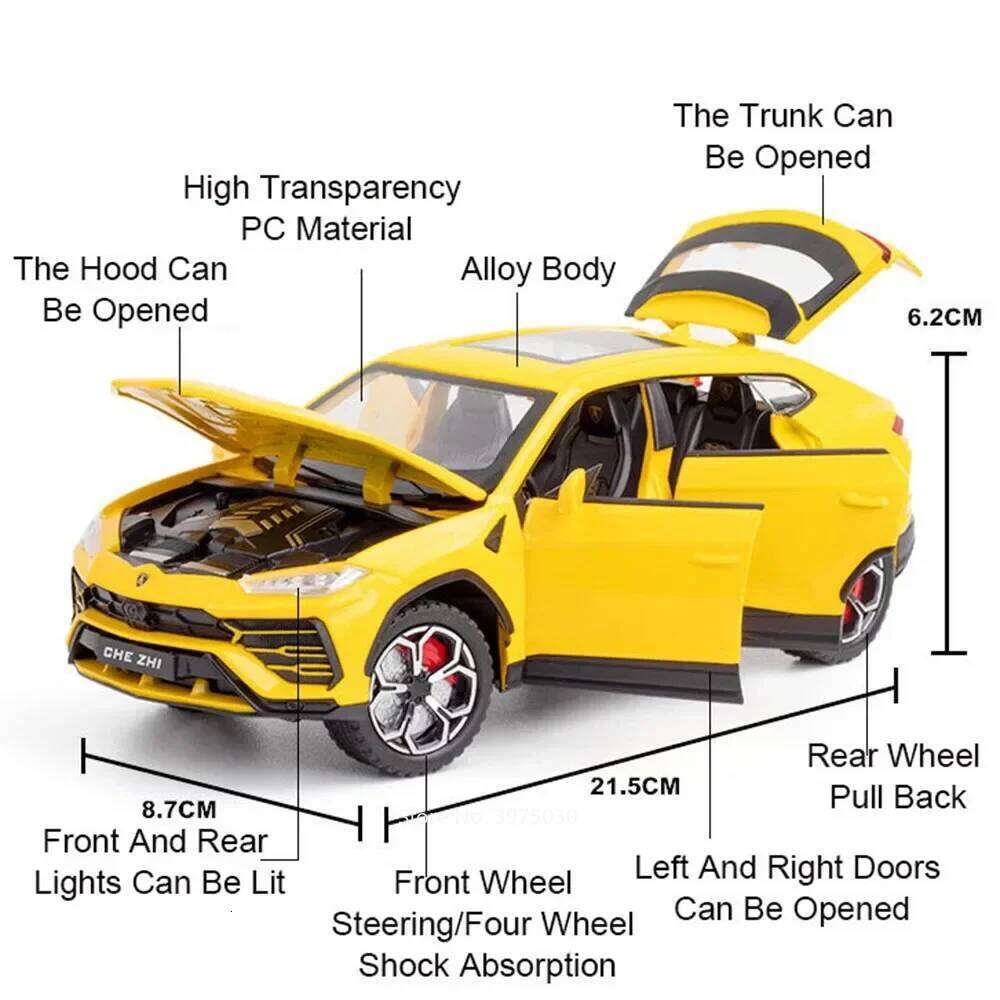 1:24 Scale URUS Alloy Diecast Models Cars with Light Music Sports Car 6 Doors Opened Vehicles Model for Boys Xmas Gift Toys Z260307