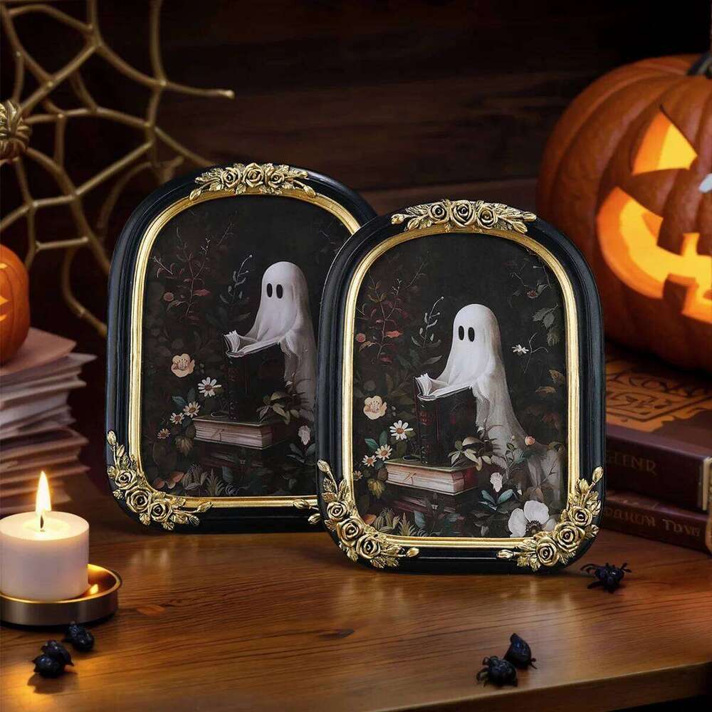 1PC,Halloween Decor Resin material ghost Reading rose arched home desktop decoration photo frame ornament H260306