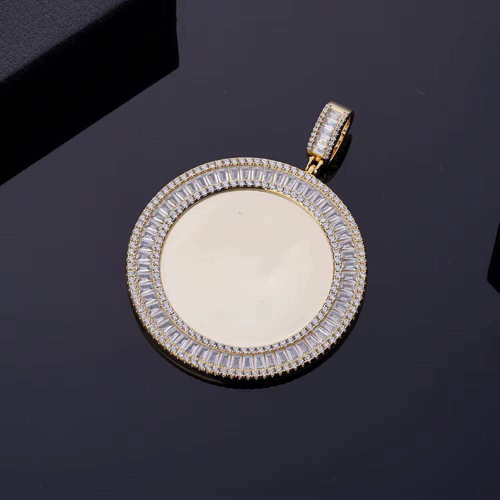 Hip Hop Iced Out Vvs Moissanite baguette Cz 10k White Gold Plated Large Memory Diy Sublimation Custom Photo Pendants