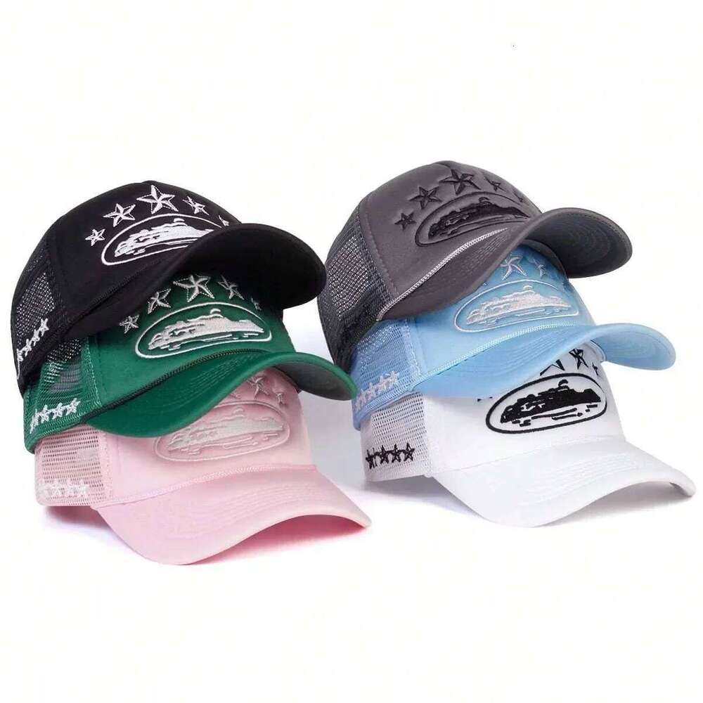 Fashionable Embroidered Baseball Five Star Color blocked Mesh Breathable Summer Duck Tongue Versatile Sunshade Truck Hat Y260304