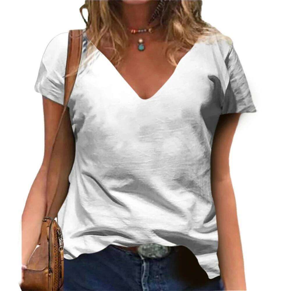 Blessed printed V-neck T-shirt casual short sleeved Women Fashion Streetwear Oversized V-Neck XJ260306