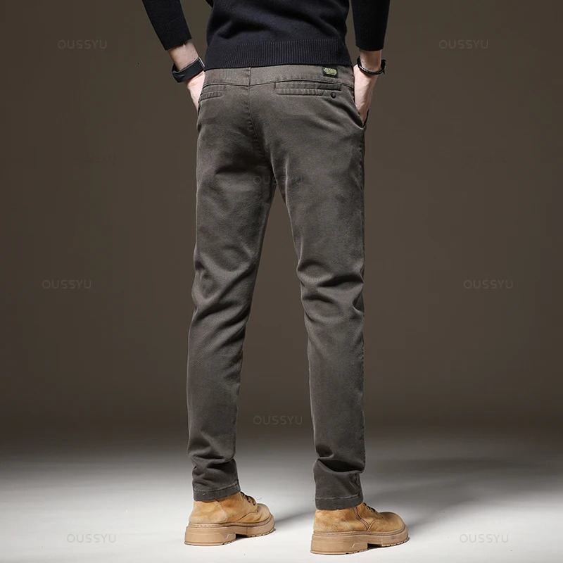 Autumn Winter High Quality Pants Men Elastic Waist Slim Coffee Twill Clothing Thick Cargo Trousers Male Plus Size 28-38 260305