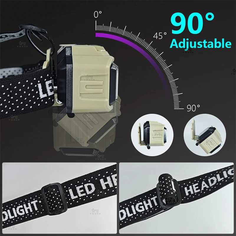 Super Bright Headlamp 1000LM USB C Rechargeable Head Torch Red Light Mode Running Emergency Mining Safety Tiltable Head Torch H260307