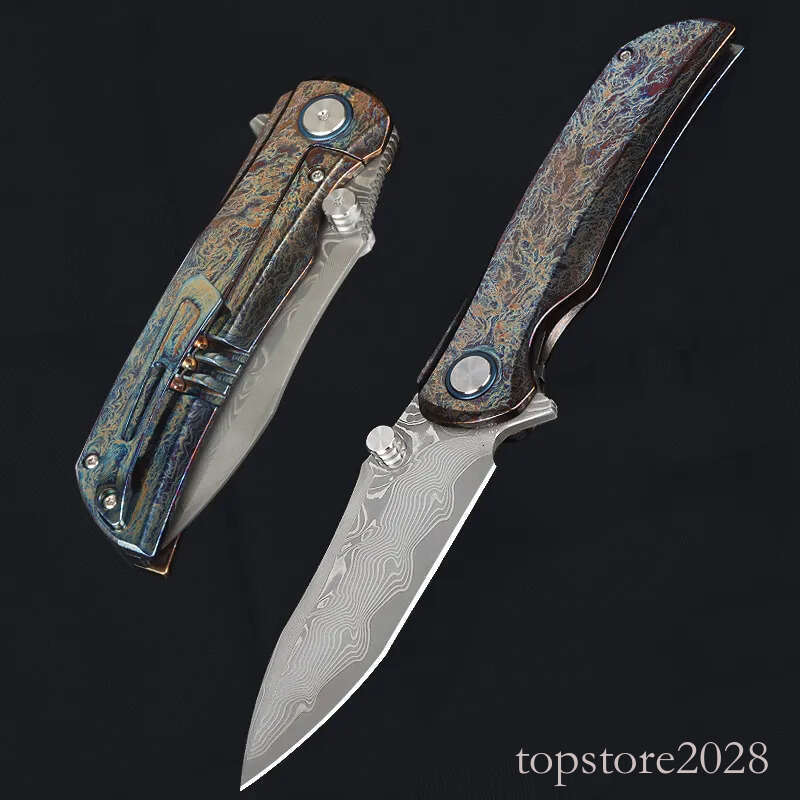 pocket knife High End 8875 Flipper Folding Knife VG10 Damascus Steel Blade Anodic treatment TC4 Titanium Alloy Handle Ball Bearing EDC Pocket knives