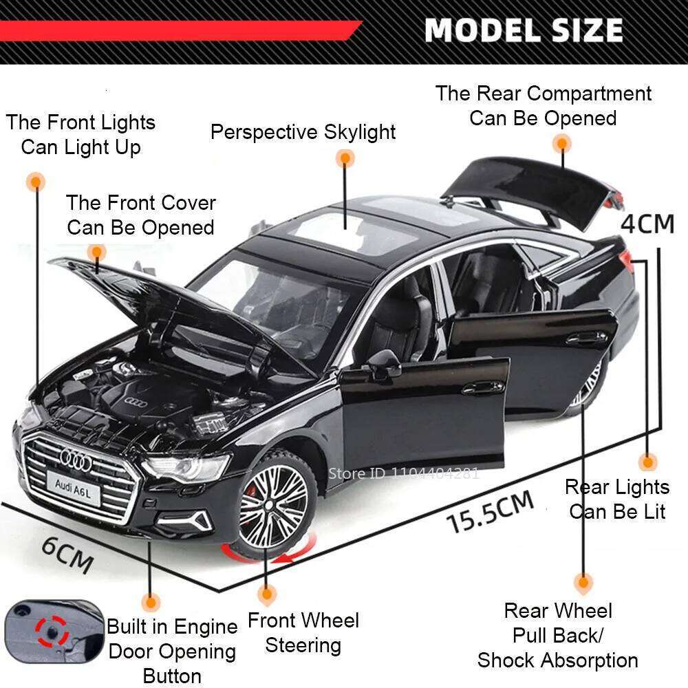 1:32 A6L S400L Alloy Model Toys Diecast Car Front Wheel Steering Doors Opened Sound Light Pull Back Vehice Home Decoration Gift Z260306