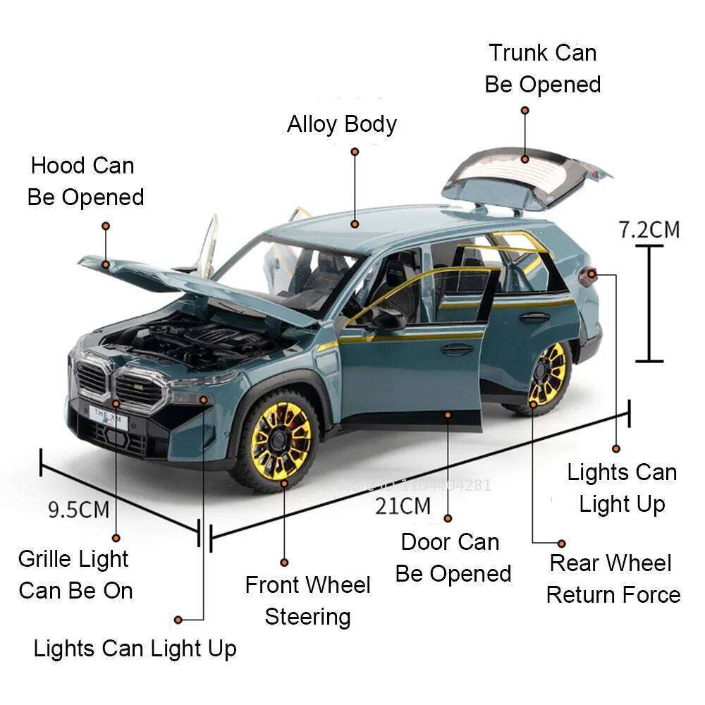 1:24 XM X5 Alloy Miniature Model Toys Diecast Car Sound Light Pull Back 6 Doors Opened Front Wheel Steering Vehice Birthday Gift Z260306