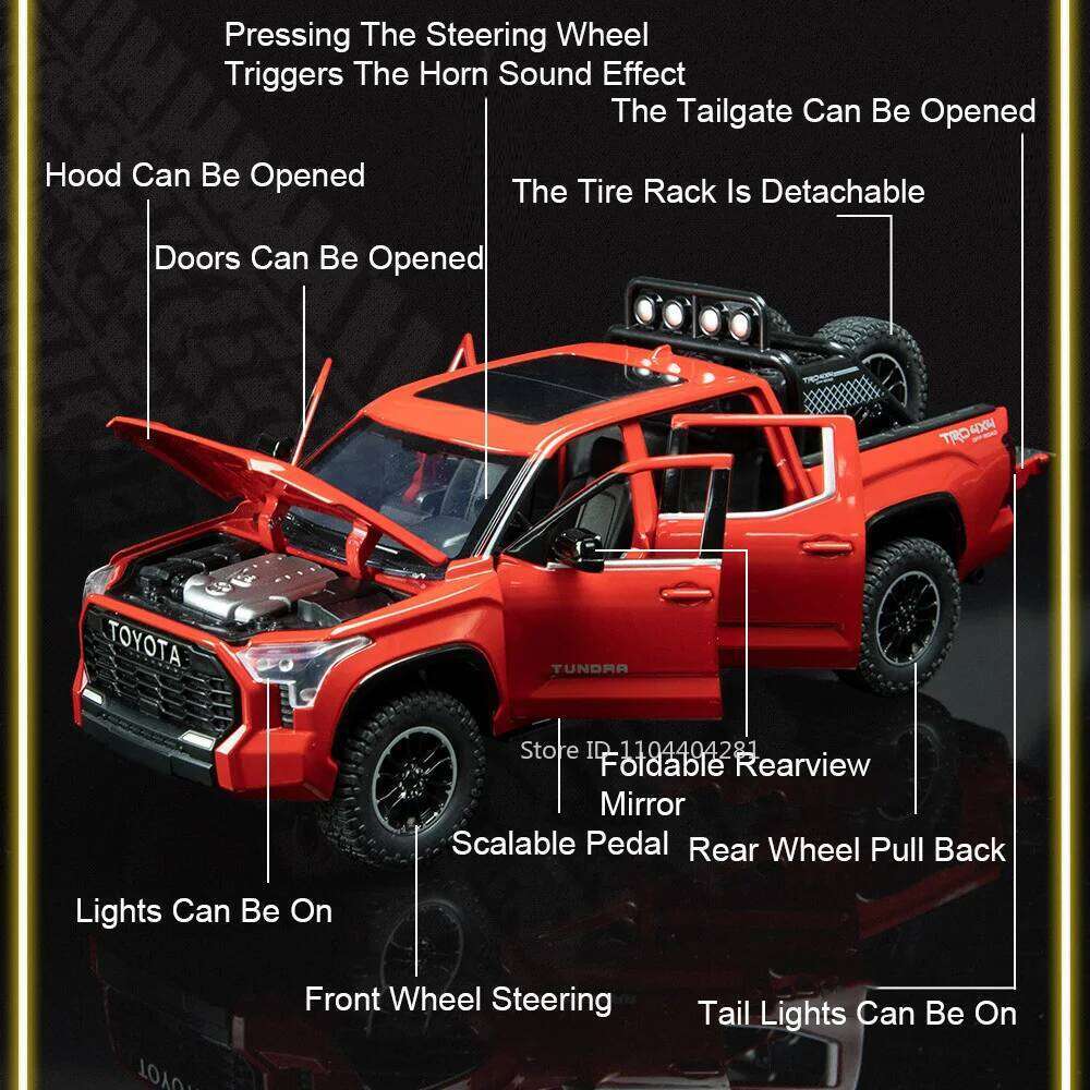 1:24 Alloy Tacoma Tundra Miniature Toys Diecast Models Car Shock Absorption Sound Light Pull Back Vehices Collecting Hobby Gifts Z260306