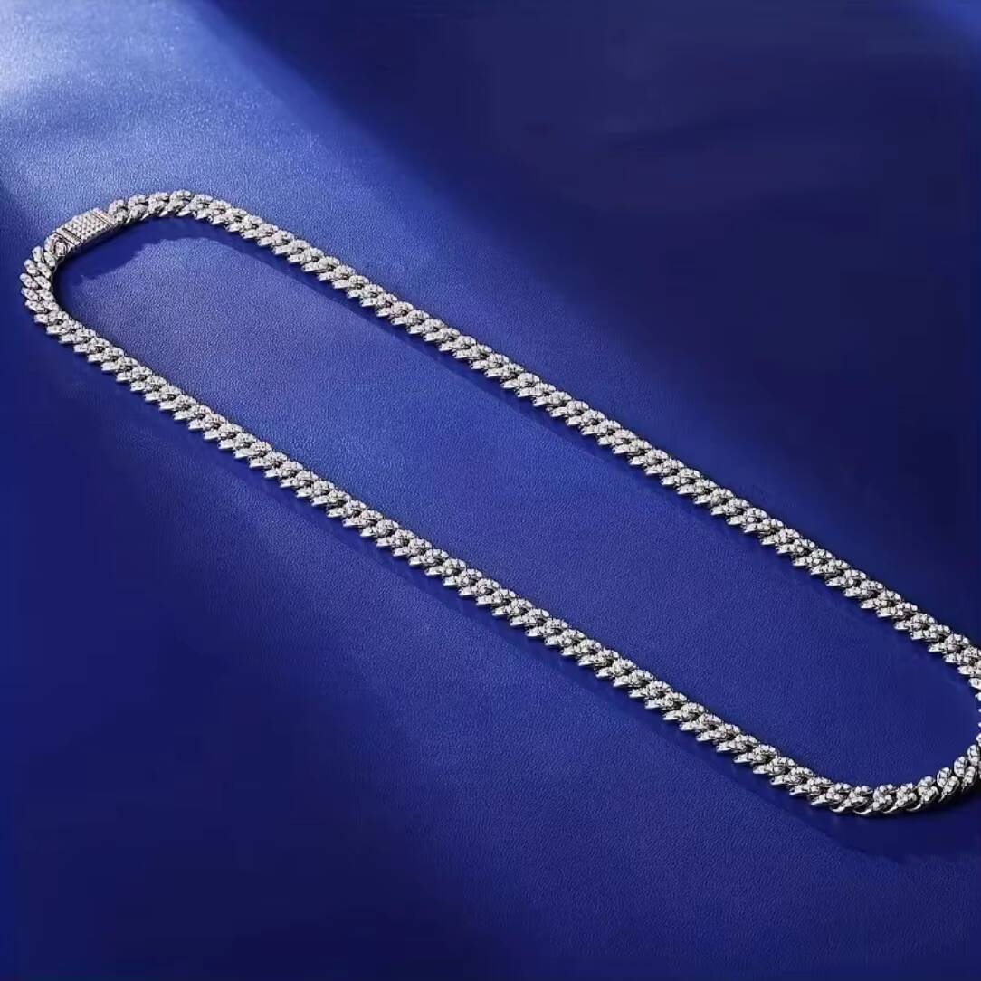 Wholesale Price 8mm Cuban Chain Silver 925 Iced Out Vvs Moissanite Diamond Hip Hop Jewelry Cuban Link Iced Out Necklace Men