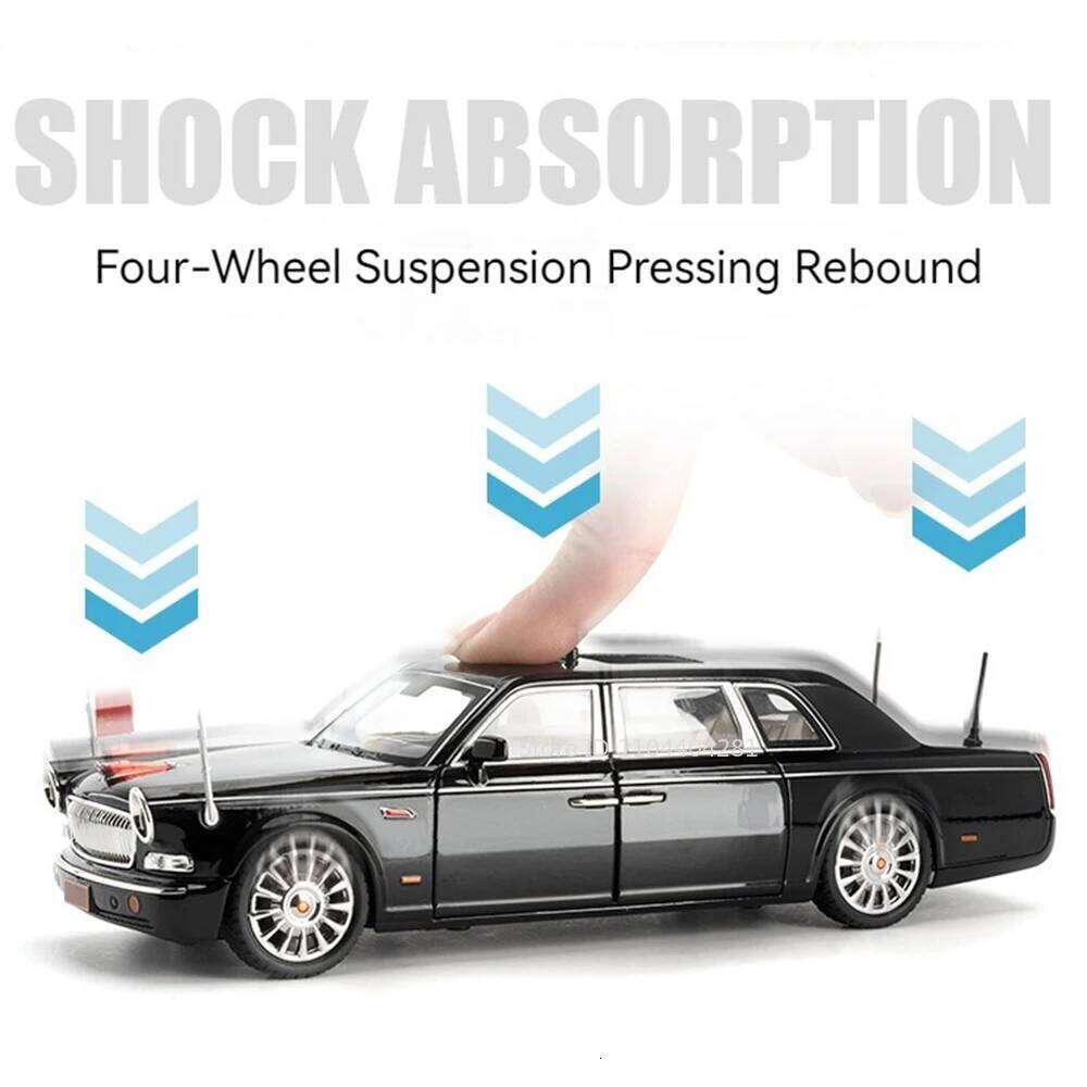 1:24 HONGQI L5 E-HS9 Model Toys Car Diecast 70th Anniversary Parade Cars Sound Light Pull Back Trendy Ornaments for Friend Gifts Z260307