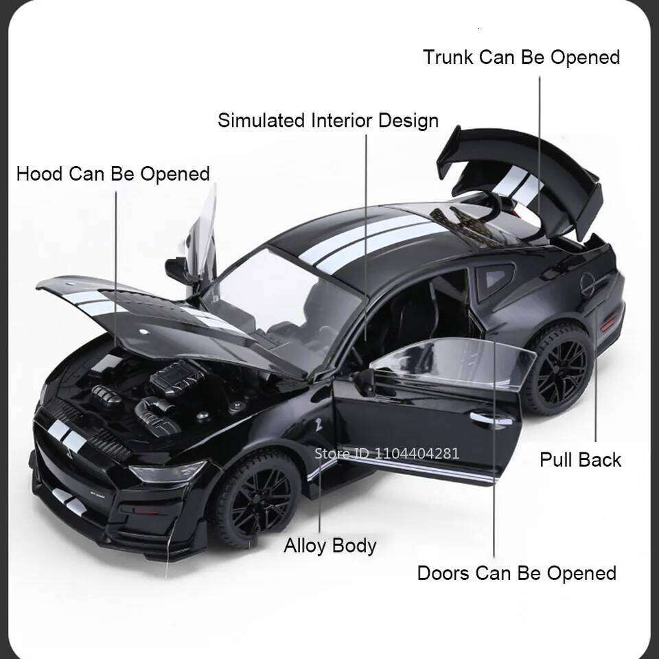 1:18 Mustang GT500 Accord Alloy Cars Diecast Models Toys 4 Doors Opened with Sound Light Pull Back Vehices Kids Birthday Present Z260306