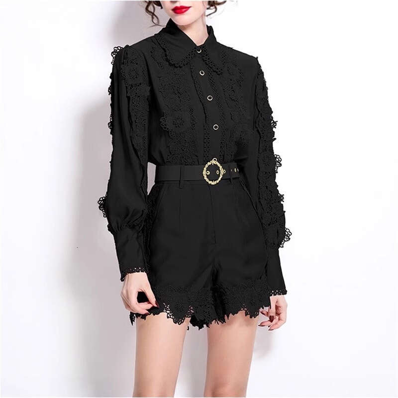 a2 2026 new niche lace patchwork casual vacation shirt top for women, high waisted shorts