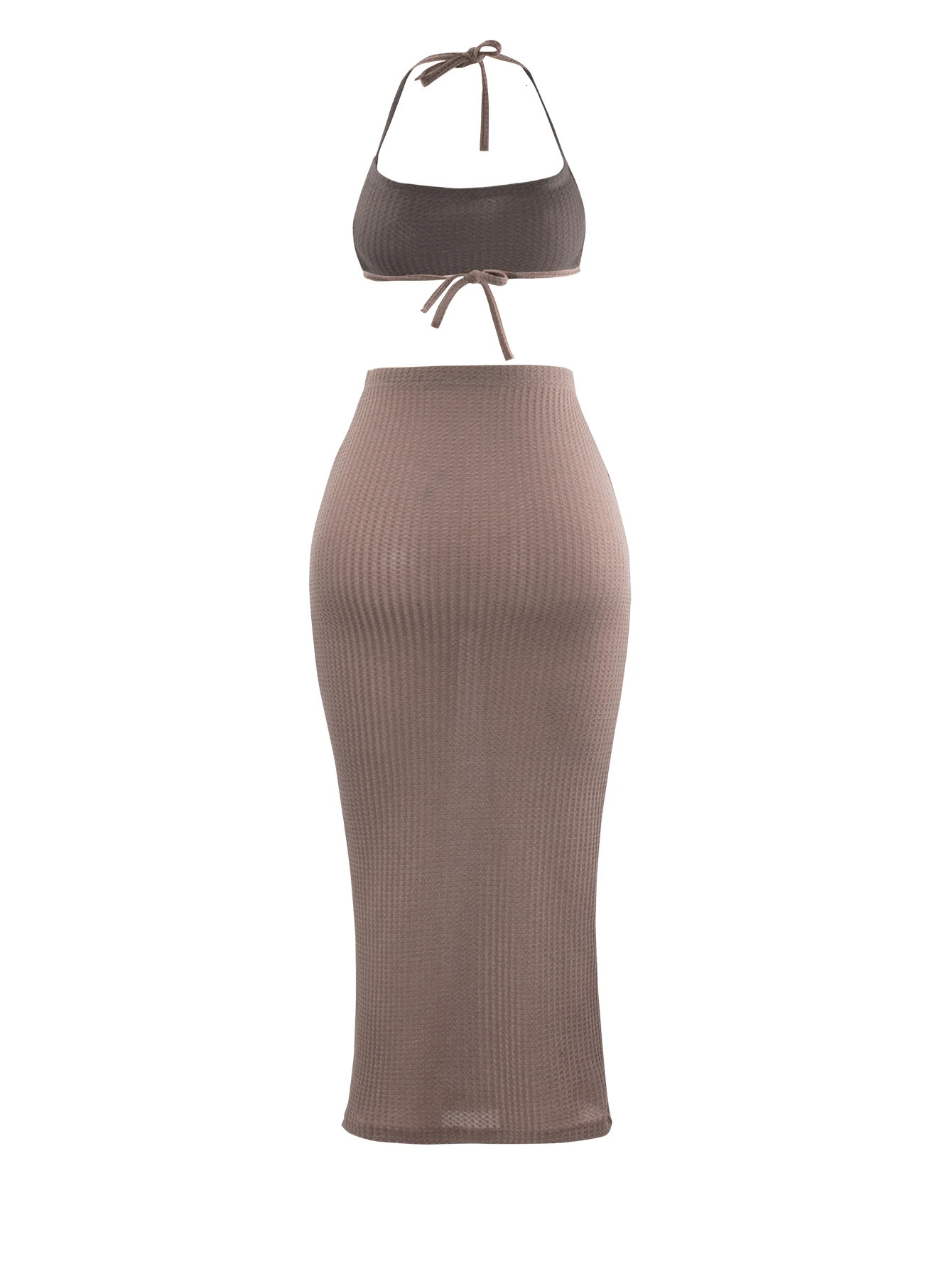 Women Long Skirt 2 Pcs Sets Sexy Strapless Tube Top Bodycon Maxi Skirts Y2k Two Piece Outfit Summer Clothing Beach Wear 260306