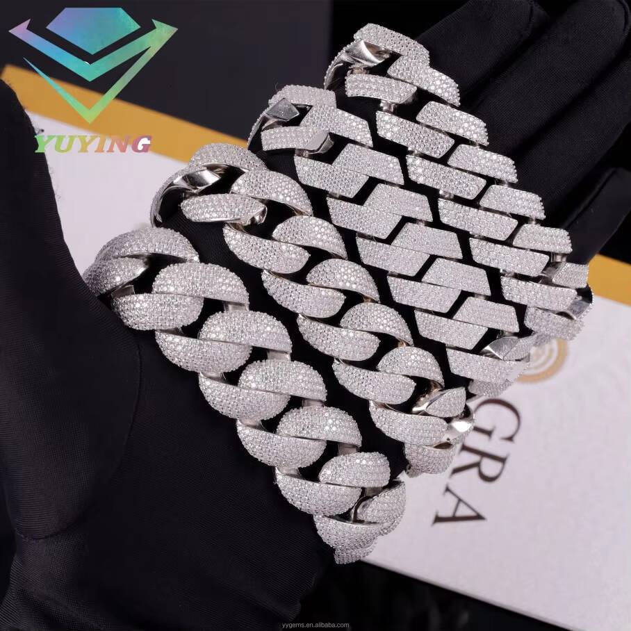 Hip Hop Iced Out 20mm 22mm Moissanite Bracelet Jewelry 925 Sterling Silver Men Bracelet VVS Moissanite Cuban Link Bracelet