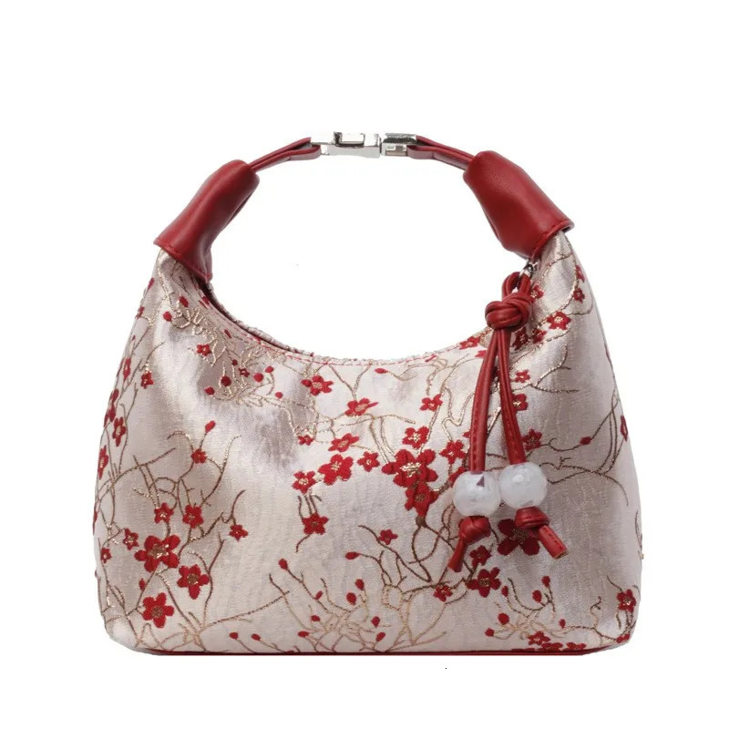 Portable Embroidered Chinese Style Shoulder Bag Fashion Versatile Hanfu Bucket Handbag Texture Pearl Pendant Cheongsam Party 260307