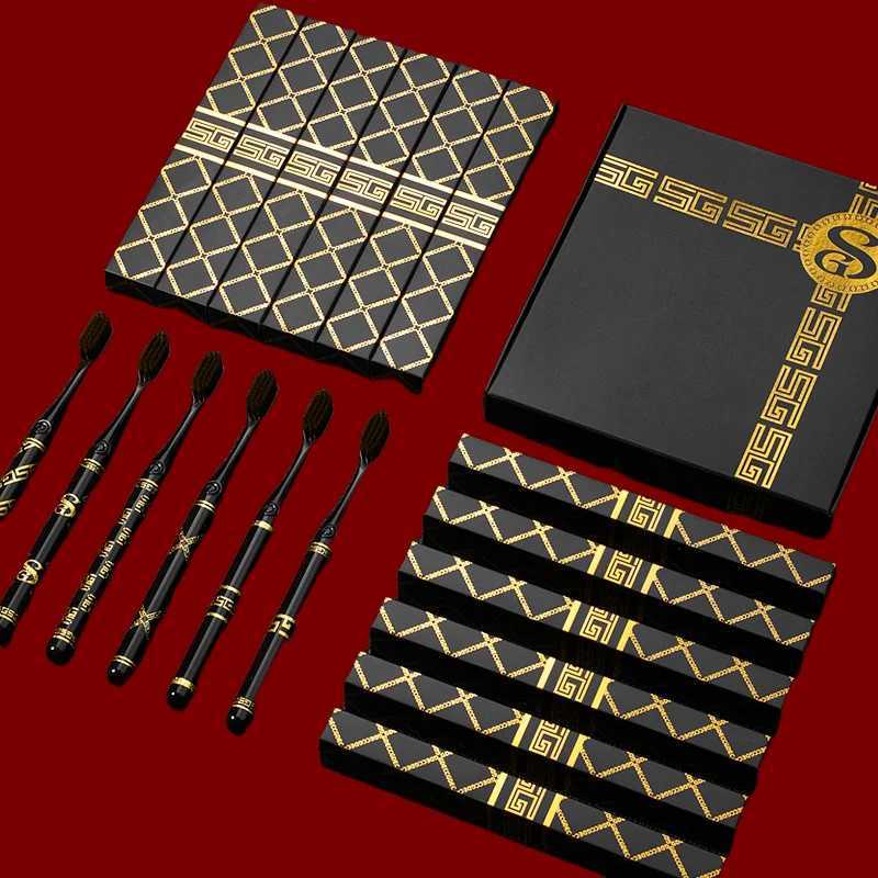 This 6-piece advanced black and gold toothbrush set with soft bristles is ideal for home teeth cleaning and oral care.T260307