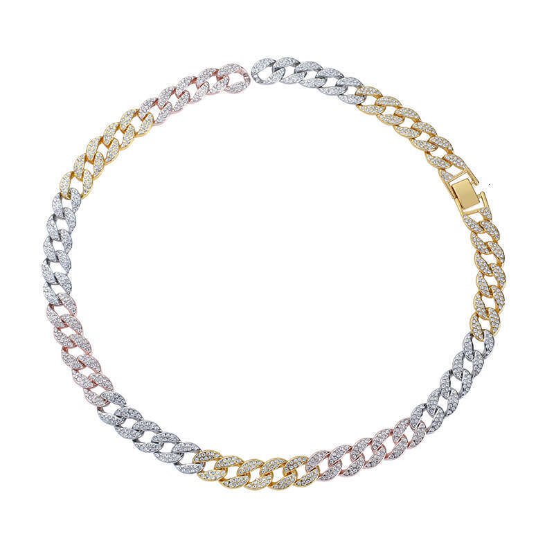 15MM High-Quality Necklace for Men and Women, Hip-Hop Full Diamond Mixed Color Versatile Cuban Necklace, Wholesale from Manufacturer