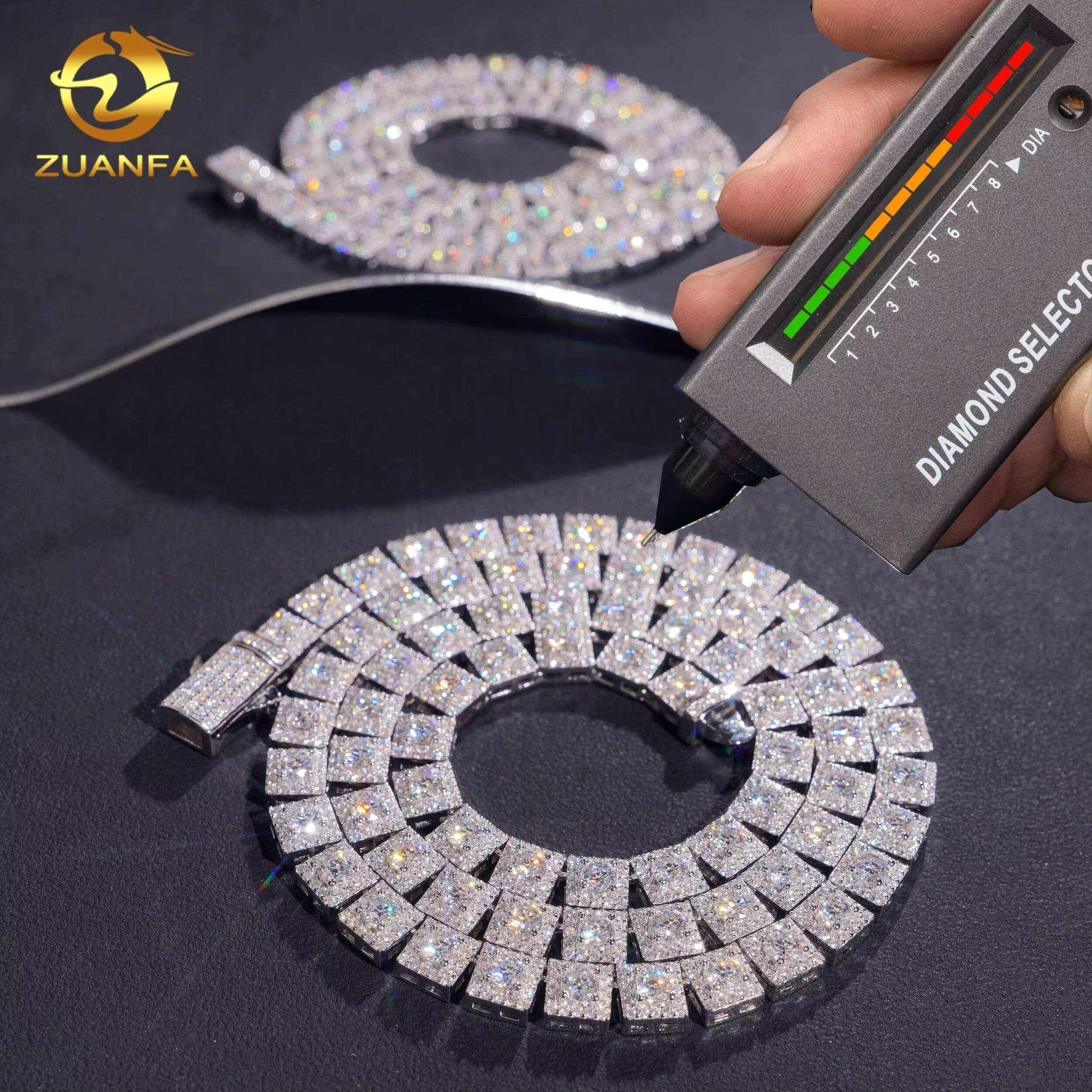 Luxury 7mm Square Halo Moissanite Tennis Necklace 925 Silver Moissanite Tennis Chain Fashion Jewelry for Men Women Iced Out