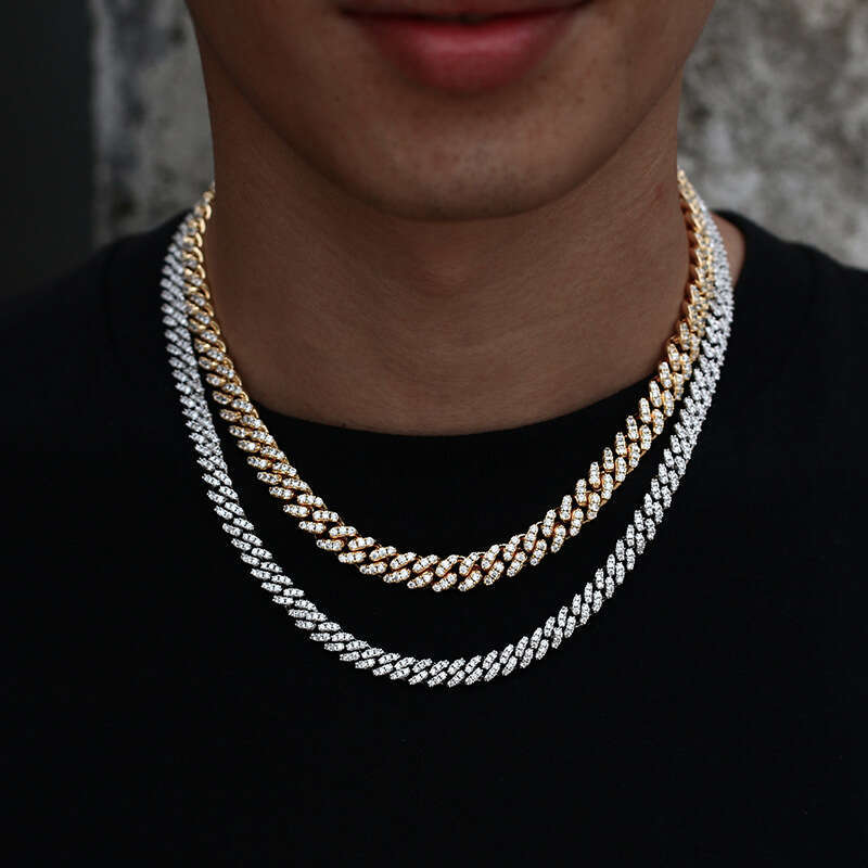 European and American cross-border S925 sterling silver 6mm moissanite inlaid high-quality Cuban chain personalized hip-hop trendy brand necklace jewe