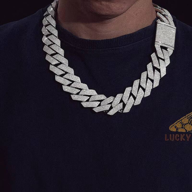 Xs Big Guy Heavy Chain 27mm 925 Sterling Silver Hand Set 5 Rows Vvs Moissanite Iced Out Cuban Link Chain Necklace for Men