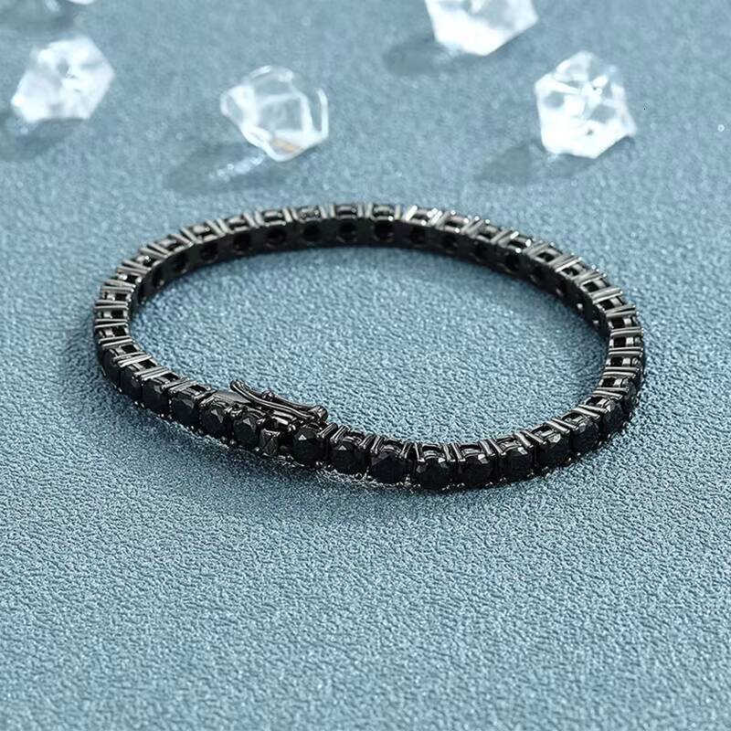 Factory Wholesale 3MM 4MM 5MM Black Moissanite Jewelry Simple Fashion 925 Silver VVS1 GRA Moissanite Tennis Bracelet for Men
