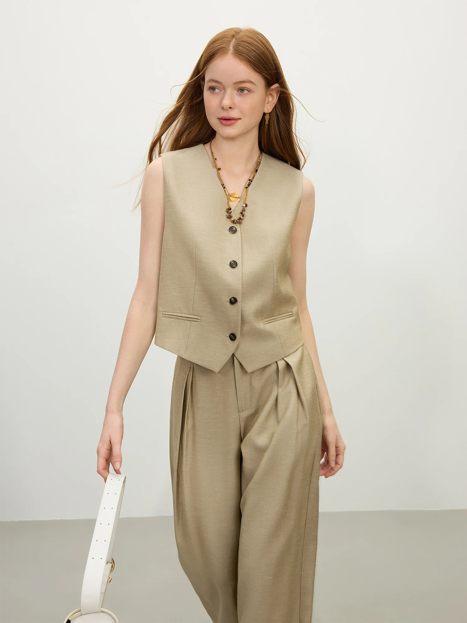 FSLE Summer Old Money Vest WideLeg Pants Set Vintage Tailored TwoPiece Adjustable Waist Eco Linen for Boardroom to Brunch 260306