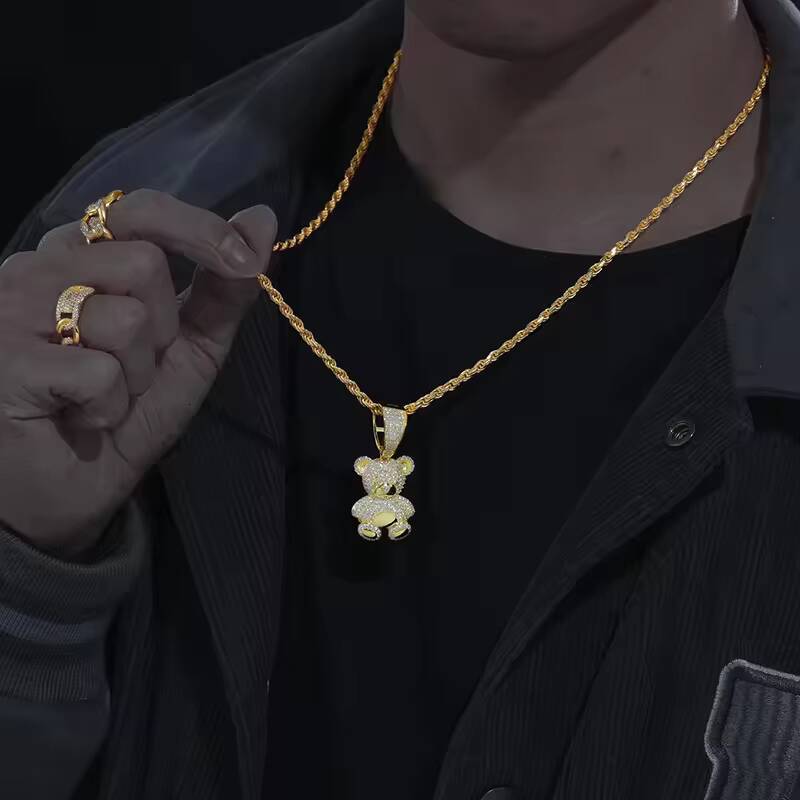 Wholesale 925 Sterling Silver Hip Hop Jewelry VVS Moissanite Iced Teddy Bear Pendant Necklace Cute Pass Diamond Tester
