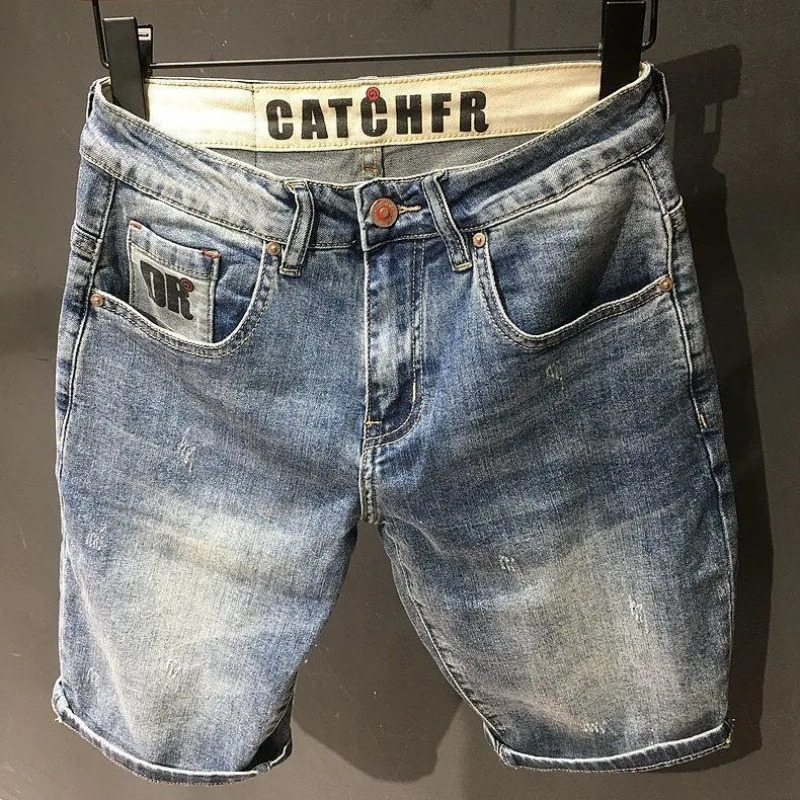 Short Jeans Pants for Men Oversize with Text Pockets Man Denim Shorts Big Size Thin Novelty in Xl Y2k Fashion Jorts Sale 260306