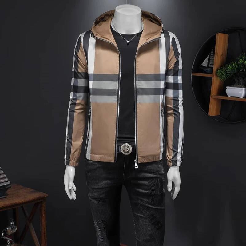 Minglu Allover Printed Spring Auutmn Men's Jackets Luxury Long Sleeve Hooded Sport Casual Male Coats Fashion Man Overcoats