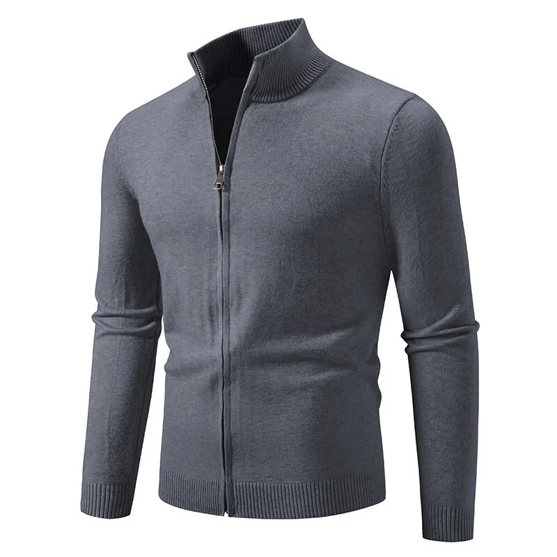 Spring Autumn Mens Fashion Stand Collar Cardigan Solid Color Slim Fit Casual Knitted Sweatercoat Men Korean Style Knit Cardigan 260306