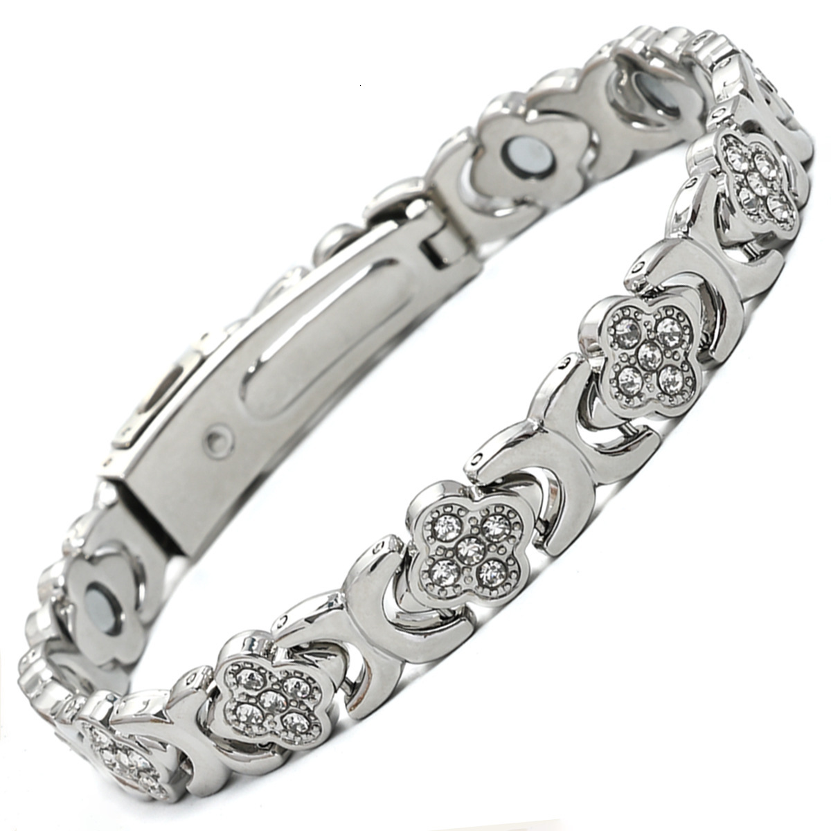 Luxury Brand Designer Jewelry European And American Hot-Selling Magnetic Bracelet Fashion Light Luxury Lucky Clover Alloy Inlaid Diamond Single Row
