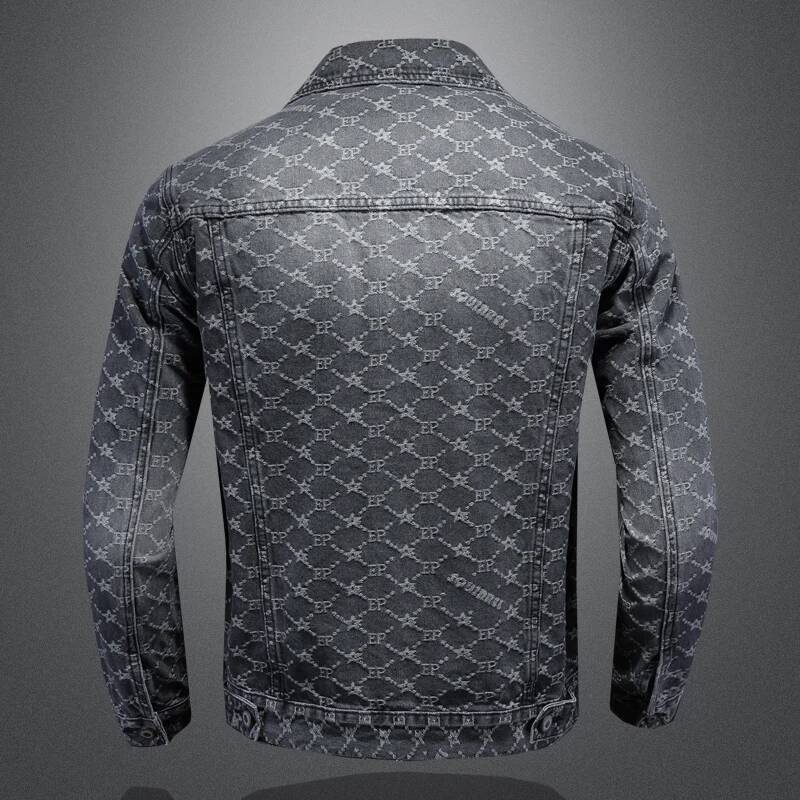 Minglu Jacquard Denim Jackets Luxury 100% Cotton Spring Auutmn Turn Down Collar Simple Casual Male Coats Man OuterWear