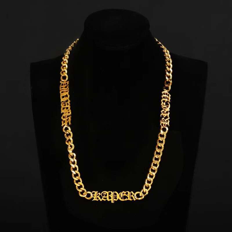 European and American men's lettered stainless ancient English Cuban necklace, unisex titanium steel personalized chunky necklace