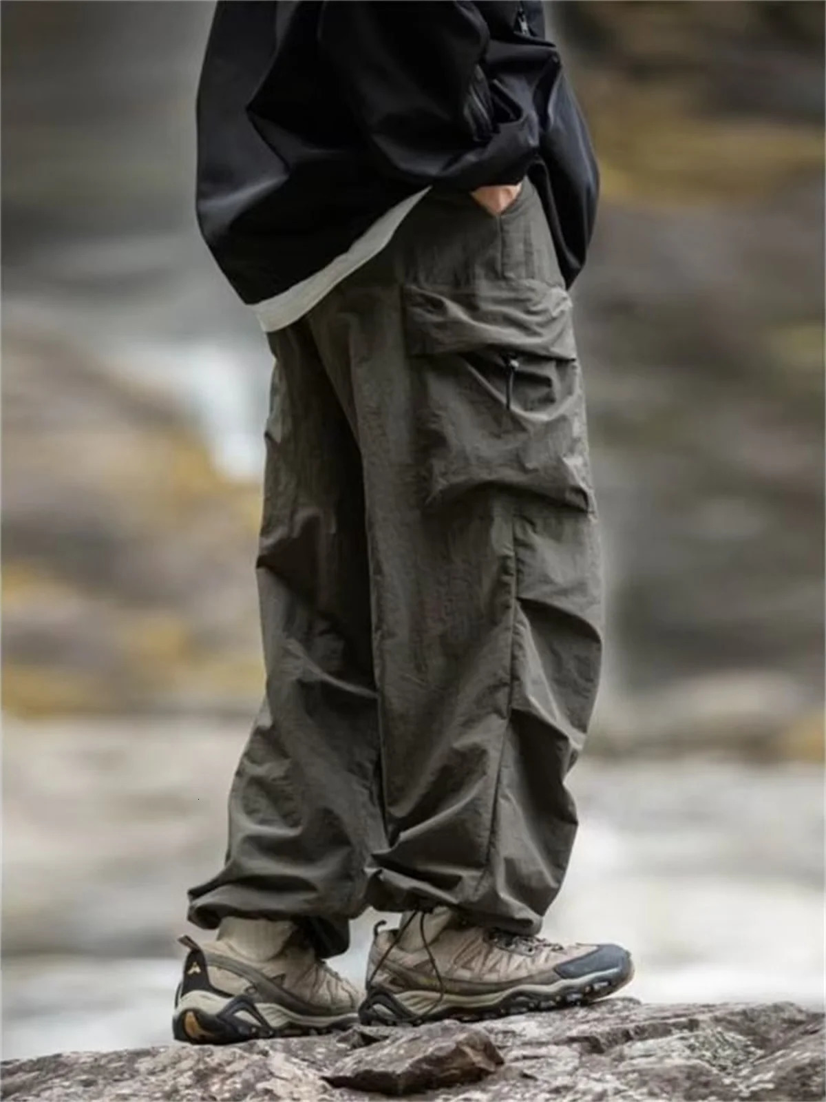 Mens Spring and Autumn Waterproof Hip Hop Mountaineering Pants Casual Harajuku Work Pants Black Cargo Outwear Pants 260305