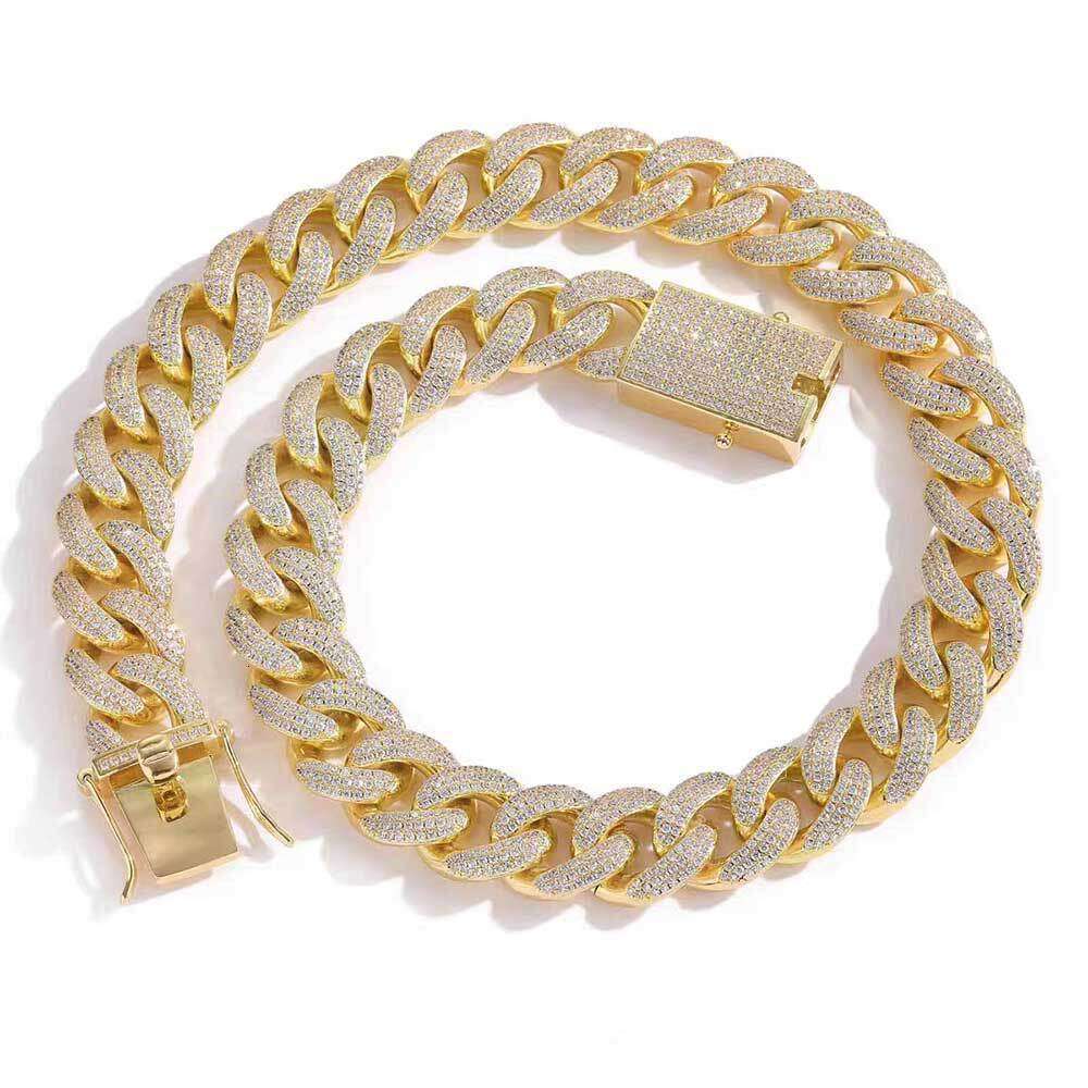 European and American jewelry hot sale: Hip-hop 18mm three-row full-diamond Cuban necklace, high-quality micro-inlaid zircon hip-hop necklace
