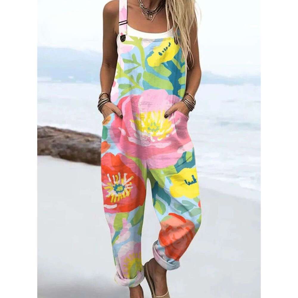 Mardi Hefxessdr Cross-border women's clothing on Amazon: European and American summer casual overalls with digital 3D printed buttons