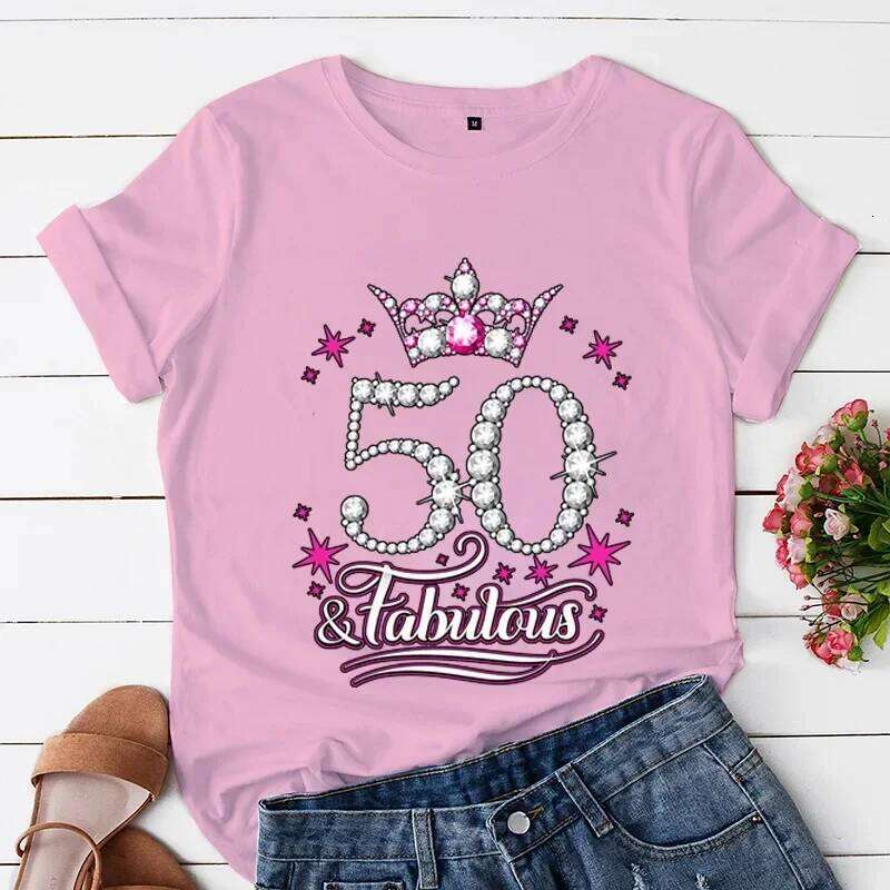 This Queen 50th Birthday Funny Women T-Shirt Fashion Casual Short Sleeve O-Neck Streetwear Tees 50 and Fabulous Summer Tops XJ260306