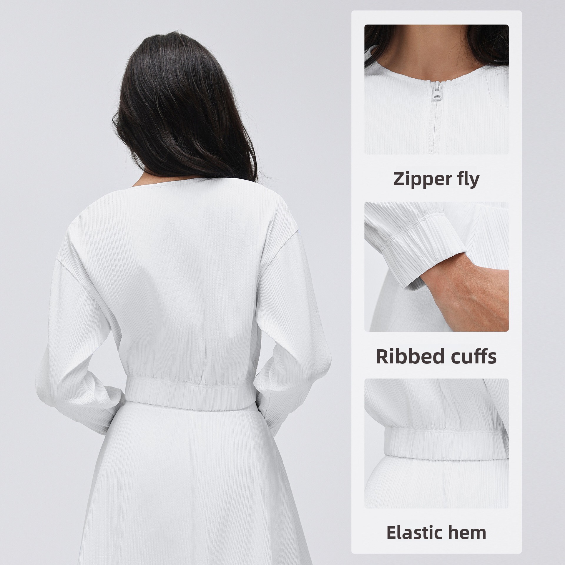Short Zipper Thin Jacket for Women, Loose Fit, Slimming Long Sleeve Cardigan, Commuting Casual Versatile Sports Top D26022
