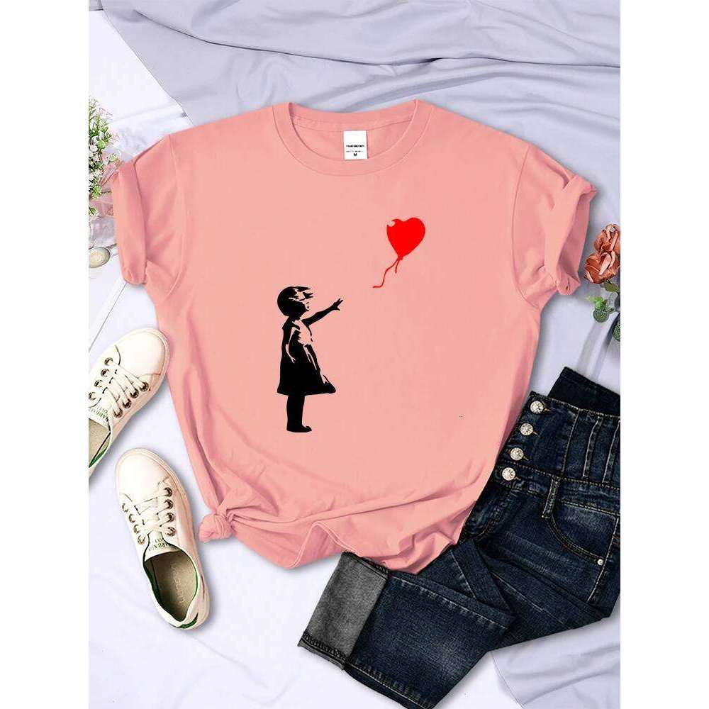 Let'S Fly Love Balloons Prints Womens T-Shirt Soft Breathable Short Sleeve Street Hip Hop Trend Tops Casual Female Tee Clothing XJ260306 XJ260306