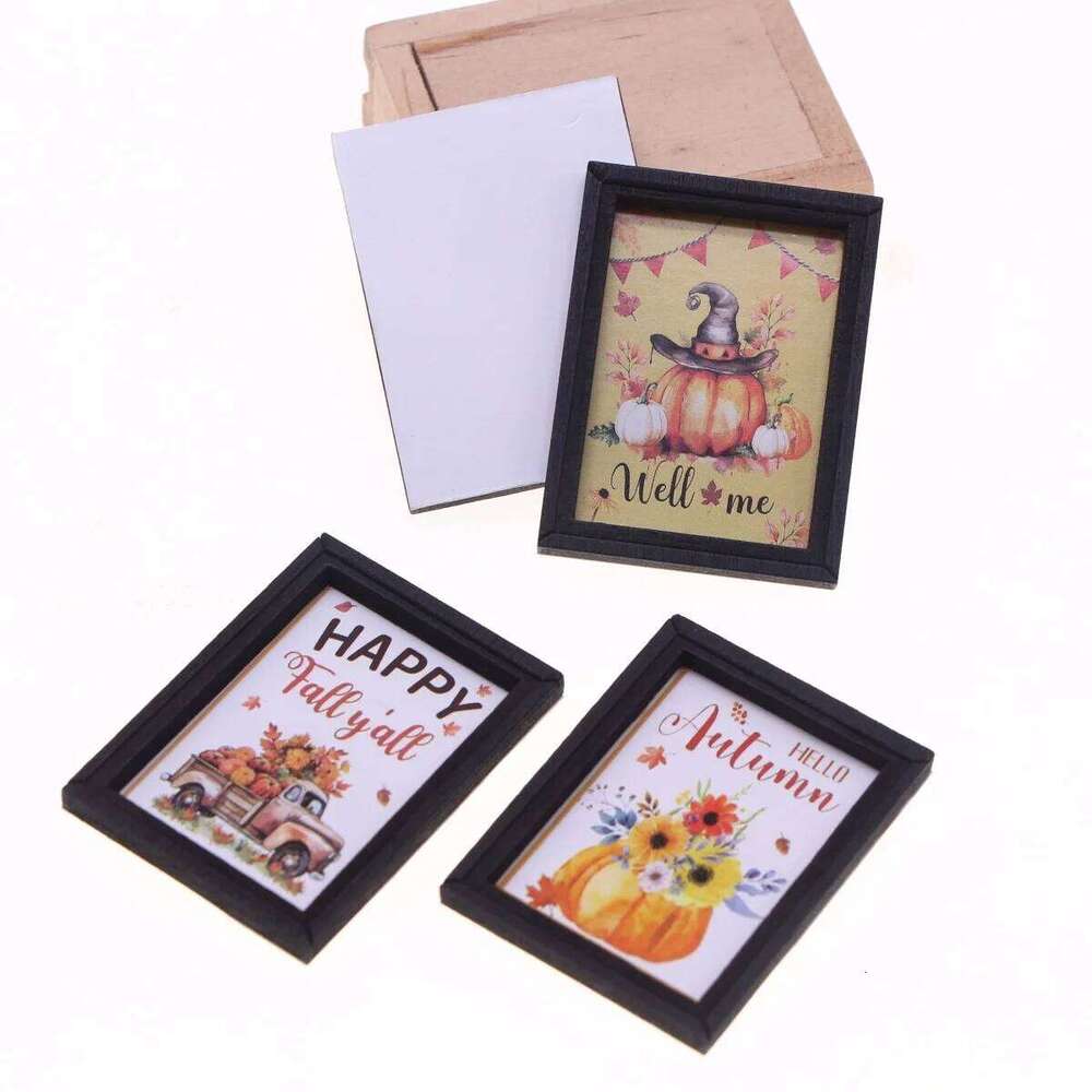 Dollhouse Mini Halloween Mural BJD Miniature Autumn Harvest Thanksgiving Festival Scene Wall Decoration Accessories H260306