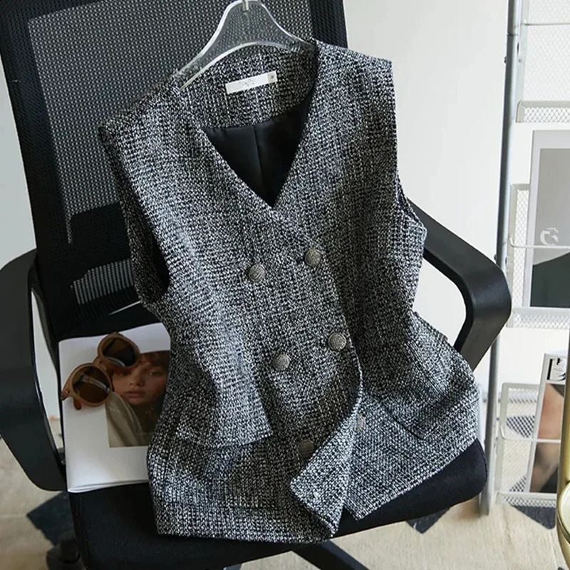 Womens Suit Vest Coat Spring Autumn Simplicity Retro Ladies Jacket Temperament Sleeveless Appear Thin Lady Waistcoat 260306