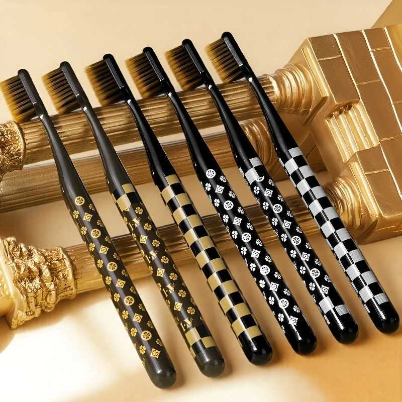 This 6-piece luxury checkered & monogram toothbrush set with soft bristles is perfect for stylish family home oral care.T260307